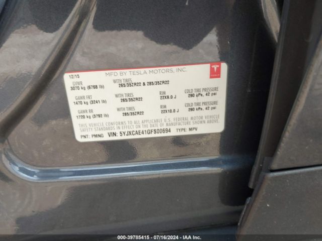 5YJXCAE41GFS00694 Tesla Model X 60d/p100d/p90d