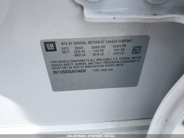 Chevrolet IMPALA 2LZ 2018 2G1125S39J9104232 Image 9