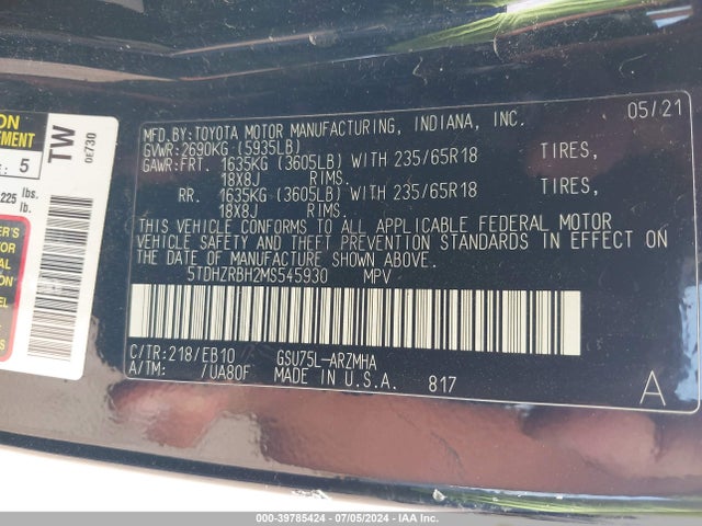 Toyota Highlander Xle 2021 5TDHZRBH2MS545930 Image 9