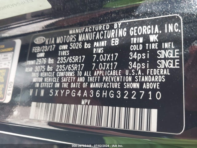 KIA Sorento 2.4l Lx 2017 5XYPG4A36HG322710 Image 9