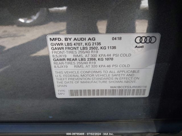 WA1BCCFS3JR035116 Audi Q3 2.0t Premium/2.0t Sport Premium