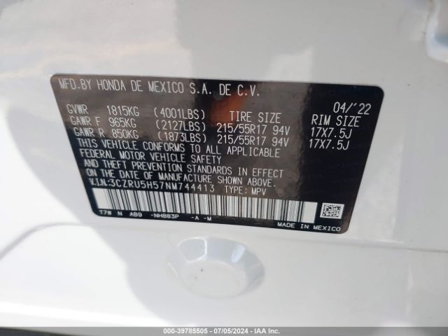 3CZRU5H57NM744413 Honda Hr-v 2wd Ex