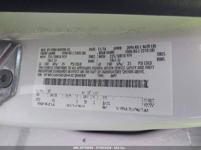 Ford ESCAPE SE 2017 1FMCU0GD2HUC20055 Image 9