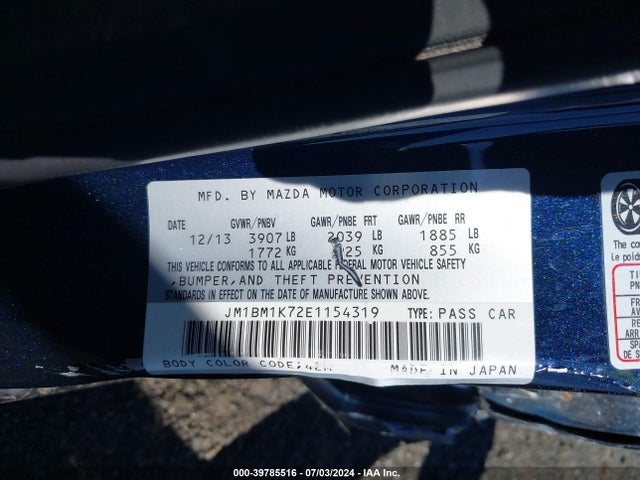 Aukcja sprzedaży 2014 Mazda Mazda3, vin: JM1BM1K72E1154319, numer aukcji: 39785516