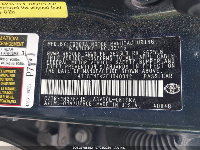 Toyota CAMRY SE 2015 4T1BF1FK3FU040012 Image 9