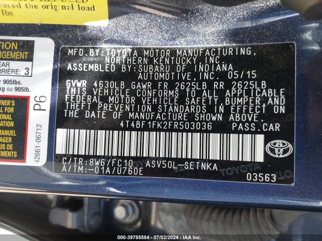 Toyota CAMRY LE 2015 4T4BF1FK2FR503036 Image 9