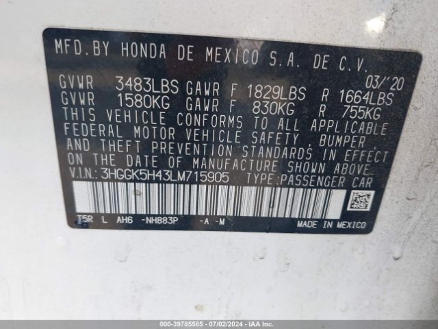 3HGGK5H43LM715905 Honda FIT LX
