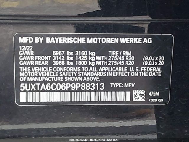 5UXTA6C06P9P88313 BMW X5 Phev Xdrive45e