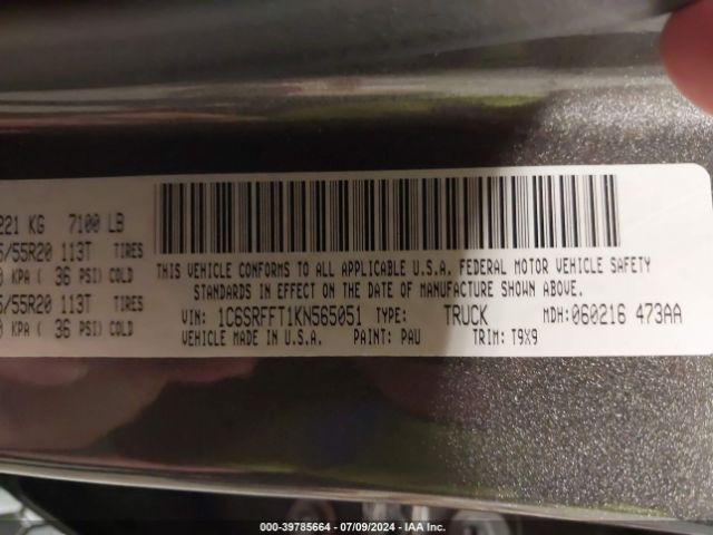 1C6SRFFT1KN565051 RAM 1500 Big Horn/lone Star  4x4 5'7 Box