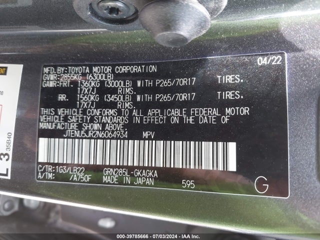 Toyota 4runner Sr5 Premium 2022 JTENU5JR2N6064934 Image 9