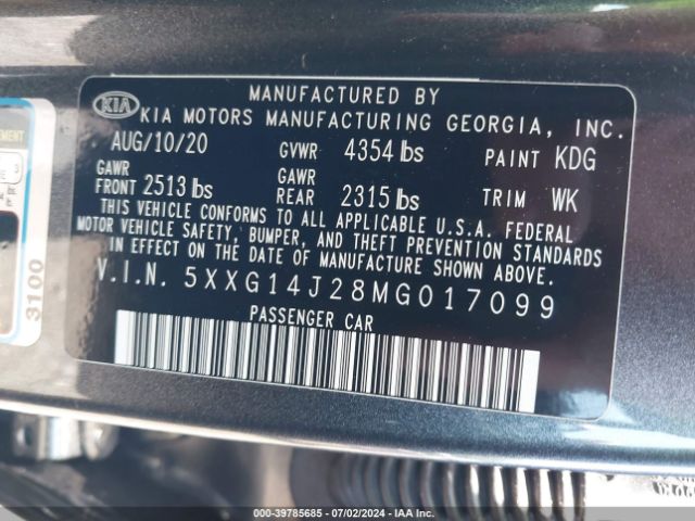5XXG14J28MG017099 KIA K5 LXS