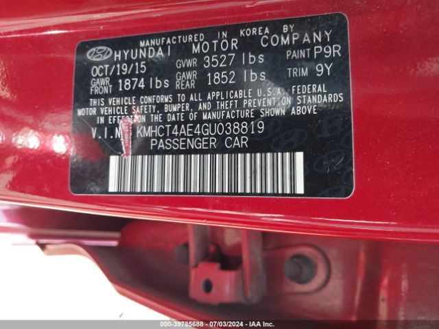 KMHCT4AE4GU038819 Hyundai ACCENT SE