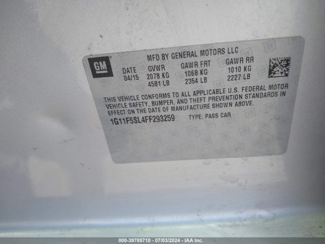 1G11F5SL4FF293259 Chevrolet Malibu 1lz