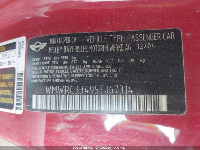 2005 MINI COOPER WMWRC33495TJ67314 Photo 8
