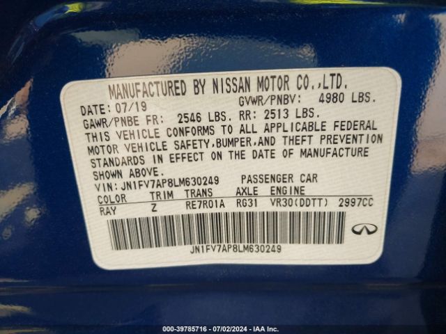 JN1FV7AP8LM630249 Infiniti Q50 Red Sport 400