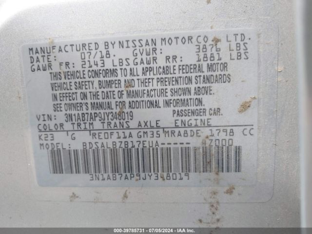 3N1AB7AP9JY348019 Nissan SENTRA S