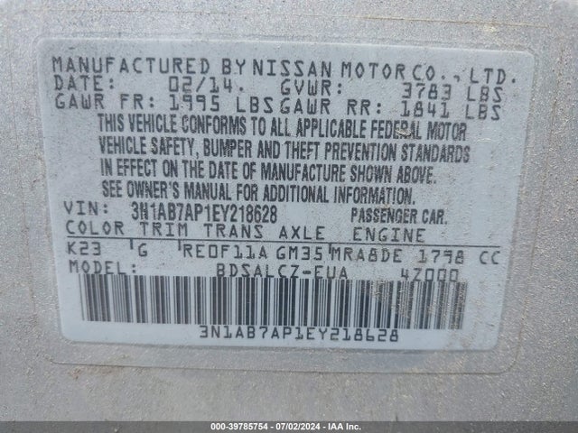 Nissan SENTRA S 2014 3N1AB7AP1EY218628 Image 9