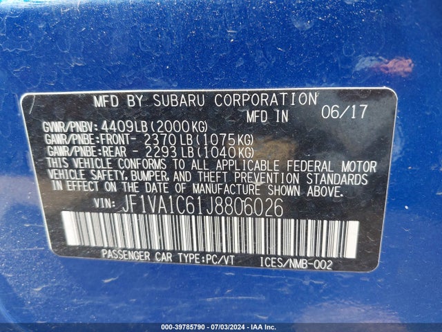 JF1VA1C61J8806026 Subaru Wrx Premium