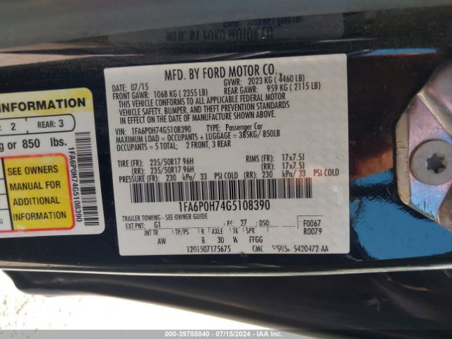 1FA6P0H74G5108390 Ford FUSION SE