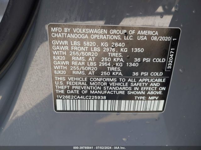 1V26E2CA4LC225938 Volkswagen Atlas Cross Sport 3.6l V6 Se W/technology/3.6l V6 Se W/technology R-line