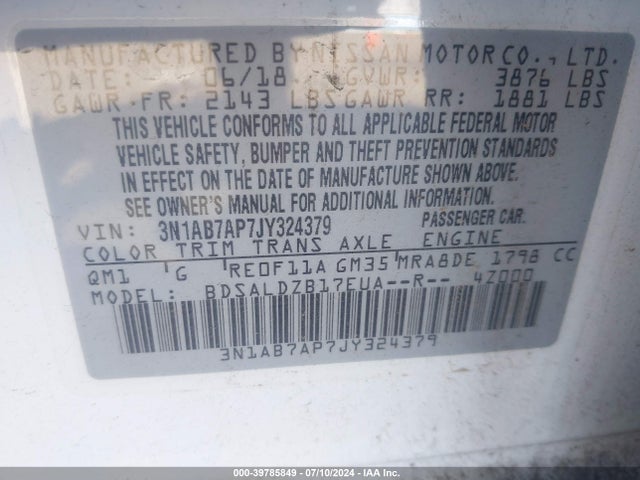 Nissan SENTRA SV 2018 3N1AB7AP7JY324379 Image 9