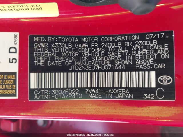 JTDZN3EU7HJ071644 Toyota Prius V Three