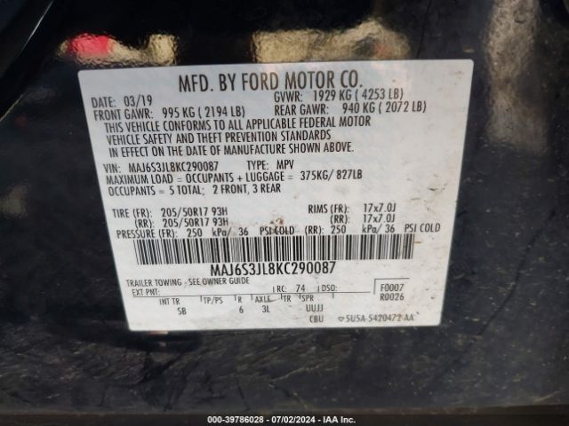 MAJ6S3JL8KC290087 Ford Ecosport Ses