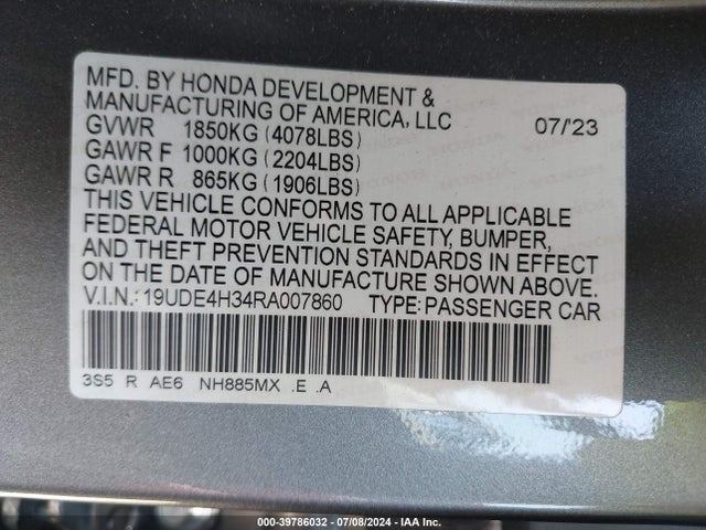 19UDE4H34RA007860 Acura Integra A-spec