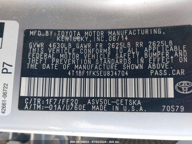 Toyota CAMRY SE 2014 4T1BF1FK5EU834704 Image 9
