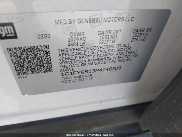 1G1FY6S03P4146309 Chevrolet Bolt Euv Fwd Lt