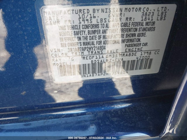 Nissan SENTRA S 2017 3N1AB7AP2HY214804 Image 9