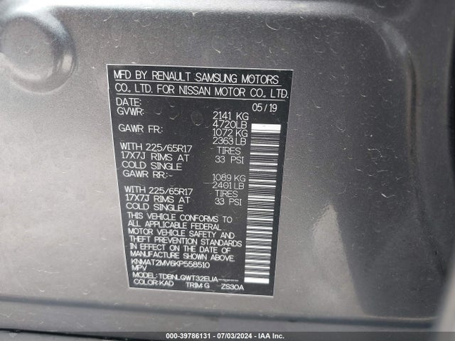 Nissan ROGUE SV 2019 KNMAT2MV6KP558510 Image 9