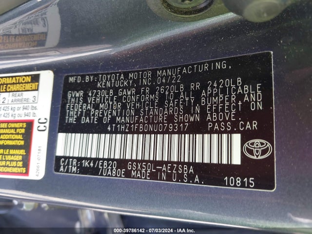 Toyota Avalon Touring 2022 4T1HZ1FB0NU079317 Image 9