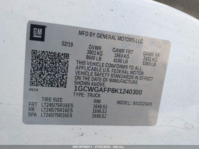 1GCWGAFP8K1240300 Chevrolet Express 2500 Work Van