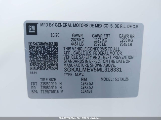 3GKALMEV5ML318331 GMC Terrain Fwd Sle