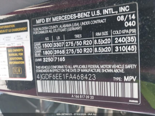 4JGDF6EE1FA468423 Mercedes-Benz Gl 450 4matic