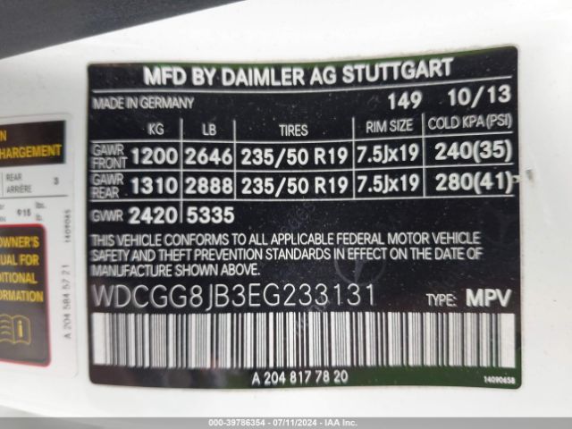 WDCGG8JB3EG233131 Mercedes-Benz Glk 350 4matic