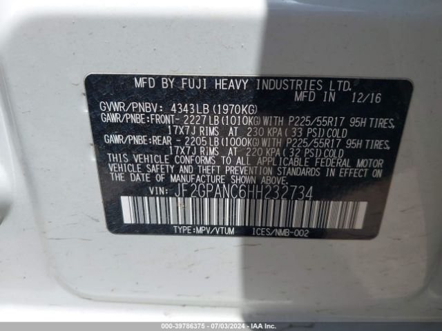 JF2GPANC6HH232734 Subaru Crosstrek 2.0i Limited