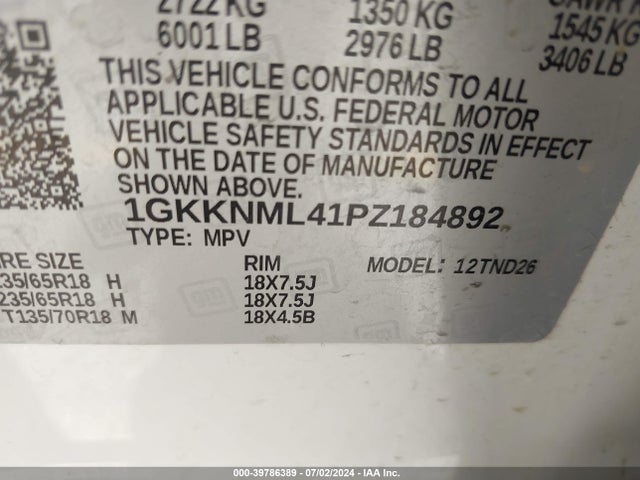 1GKKNML41PZ184892 GMC Acadia Fwd Slt