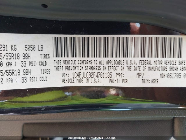 1C4PJLCB2FW781135 Jeep Cherokee Latitude Altitude