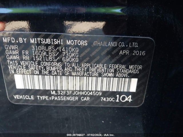 2017 MITSUBISHI MIRAGE G4 ML32F3FJ0HH004509 Photo 8