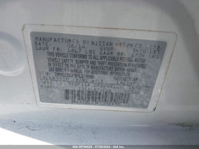 3N1CE2CP3FL378590 Nissan Versa Note S (sr)/s Plus/sl/sr/sv