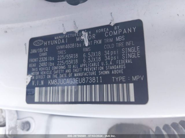 KM8JUCAG3EU873811 Hyundai Tucson Limited