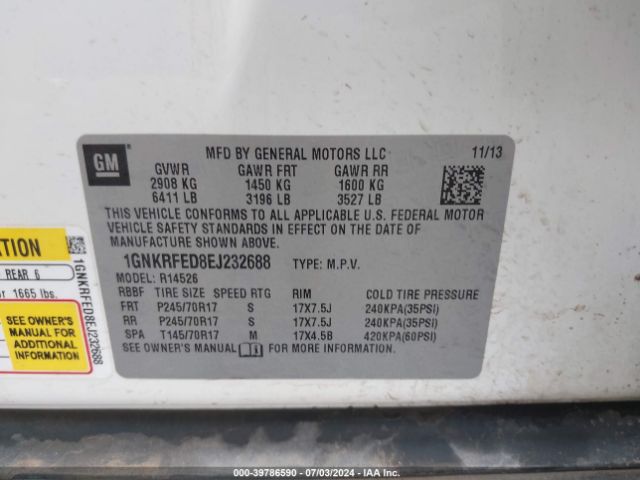 1GNKRFED8EJ232688 Chevrolet Traverse Ls