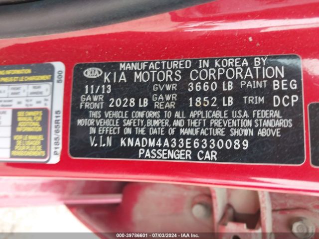 KNADM4A33E6330089 KIA RIO LX