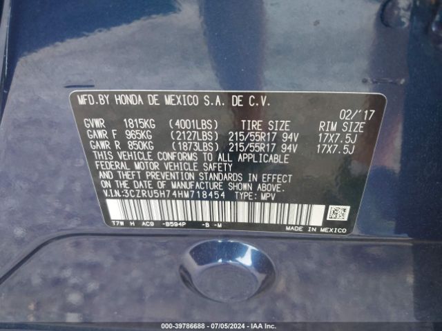 3CZRU5H74HM718454 Honda Hr-v Ex-l