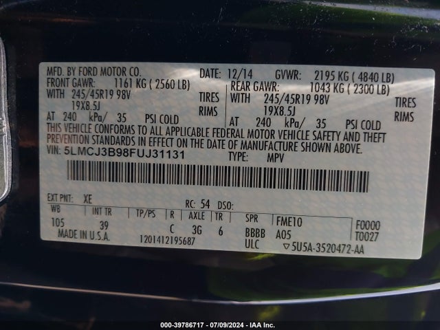 5LMCJ3B98FUJ31131 Lincoln Mkc Black Label