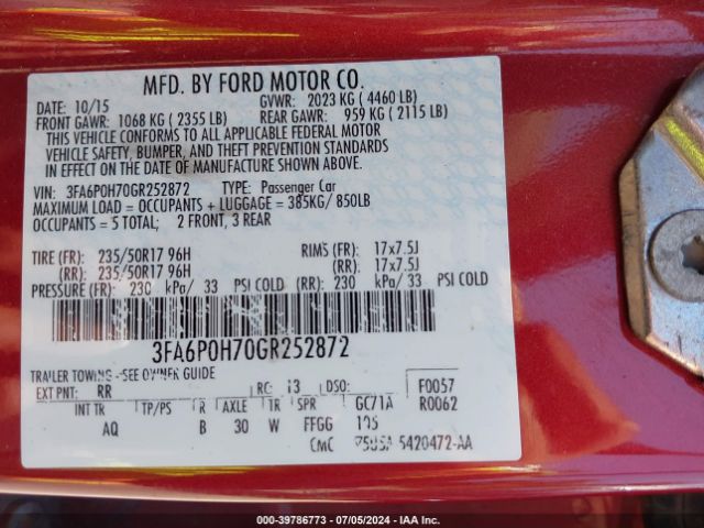 3FA6P0H70GR252872 Ford FUSION SE