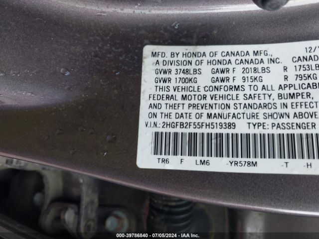 2HGFB2F55FH519389 Honda Civic Lx