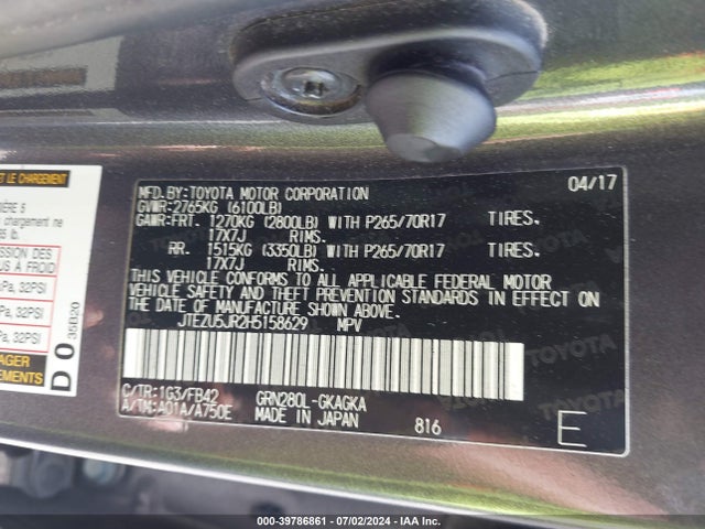 Toyota 4RUNNER SR5 2017 JTEZU5JR2H5158629 Image 9